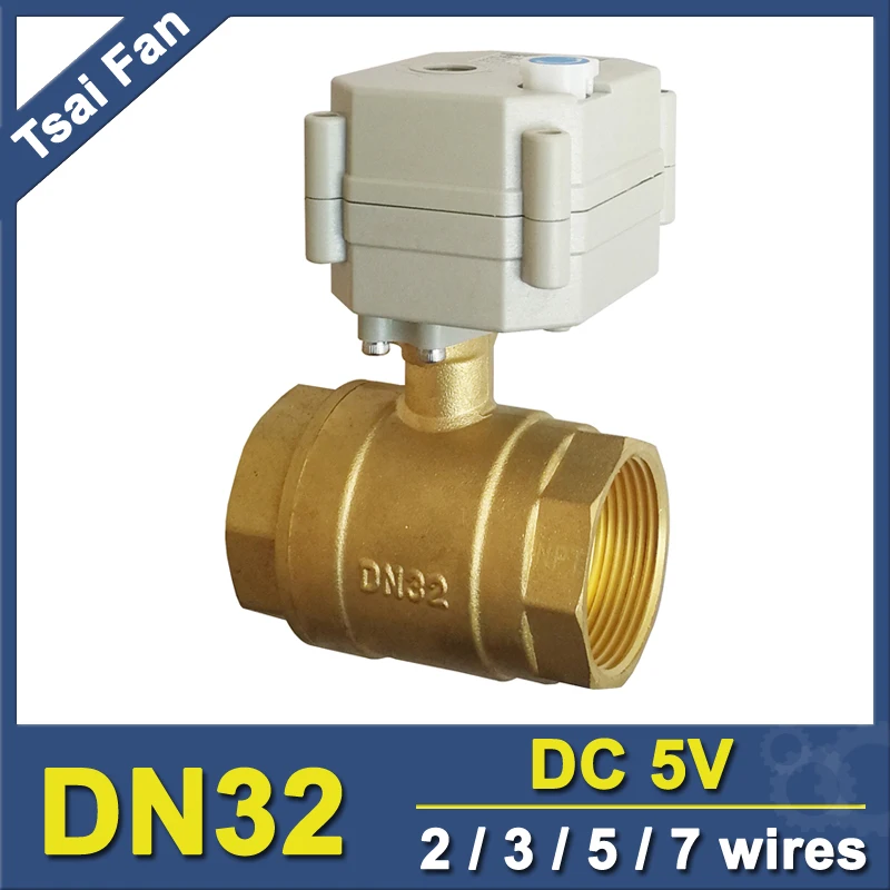 

DC5V 2/3/5/7 Wires Brass 2 Way 1-1/4" DN32 Motorized Ball Valve With Manual Override Metal Gear CE IP67 for Water supply