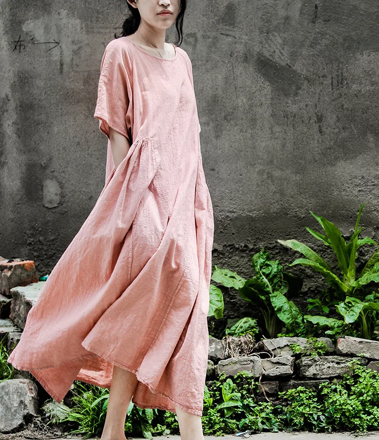 Summer New Comfortable Loose Dropped Short Sleeve Long Cotton Linen Dress, High Quality Large Hem Plus Size Pink Light Blue Robe
Summer New Comfortable Loose Dropped Short Sleeve Long Cotton Linen Dress, High Quality Large Hem Plus Size Pink Light Blue Robe