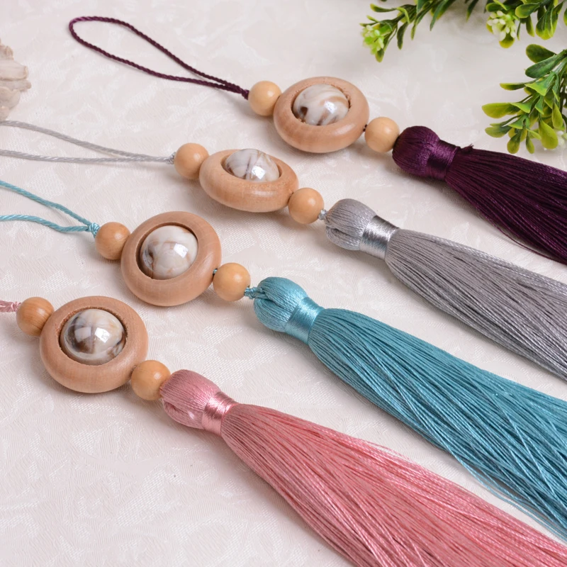 

10Pcs Wood Marble Balls Cord Tassel Fringe Curtain Accessories DIY Sewing Sofa Garment Valance Tablecloth Flag Decor Key Tassels