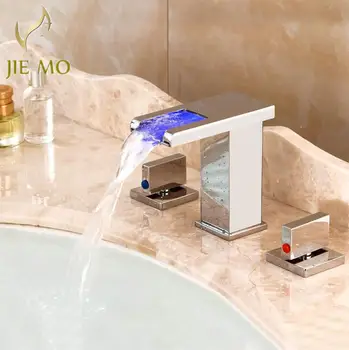 Free Shipping Wholesale Promotion Deck Mounted Widespread chrome Brass LED Bathroom Basin Faucet Dual Handles Mixer JM7445
Free Shipping Wholesale Promotion Deck Mounted Widespread chrome Brass LED Bathroom Basin Faucet Dual Handles Mixer JM7445