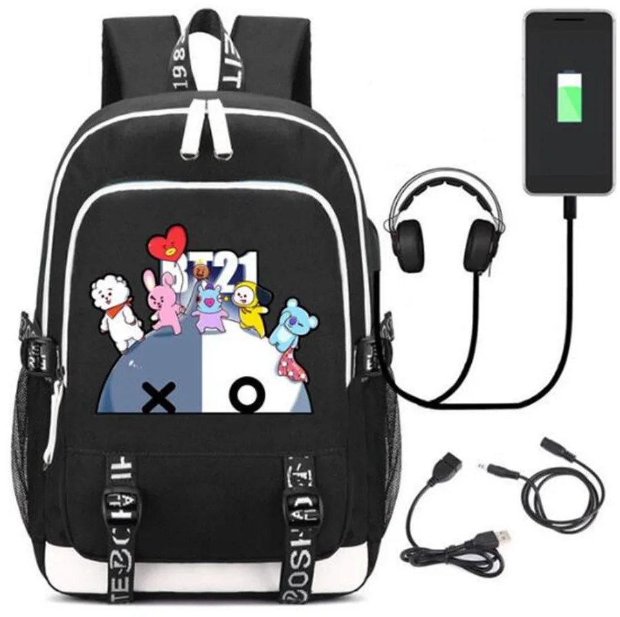 BTS BT21 TATA SHOOKY XO Backpack Bag Canvas Rucksack w/ USB Fashion Port and Lock / Headphone Anime Book Bag Laptop
BTS BT21 TATA SHOOKY XO Backpack Bag Canvas Rucksack w/ USB Fashion Port and Lock / Headphone Anime Book Bag Laptop