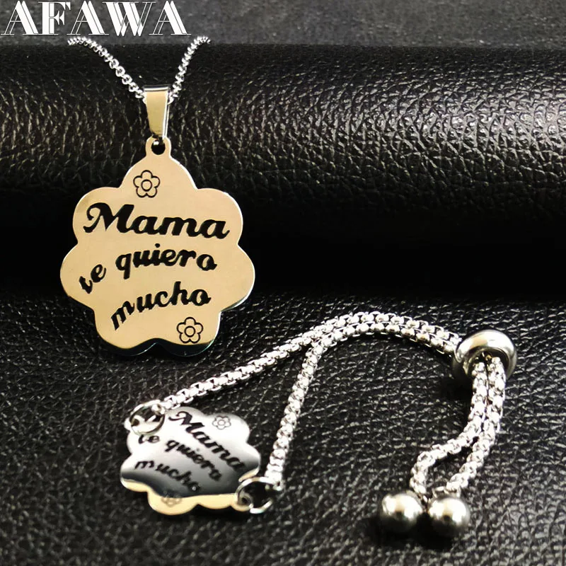 2019 Mama Stainless Steel Necklace Bracelets Bangles Sets Jewelry for Women Flower Silver Color Set Jewelry bisuteria 178627
2019 Mama Stainless Steel Necklace Bracelets Bangles Sets Jewelry for Women Flower Silver Color Set Jewelry bisuteria 178627