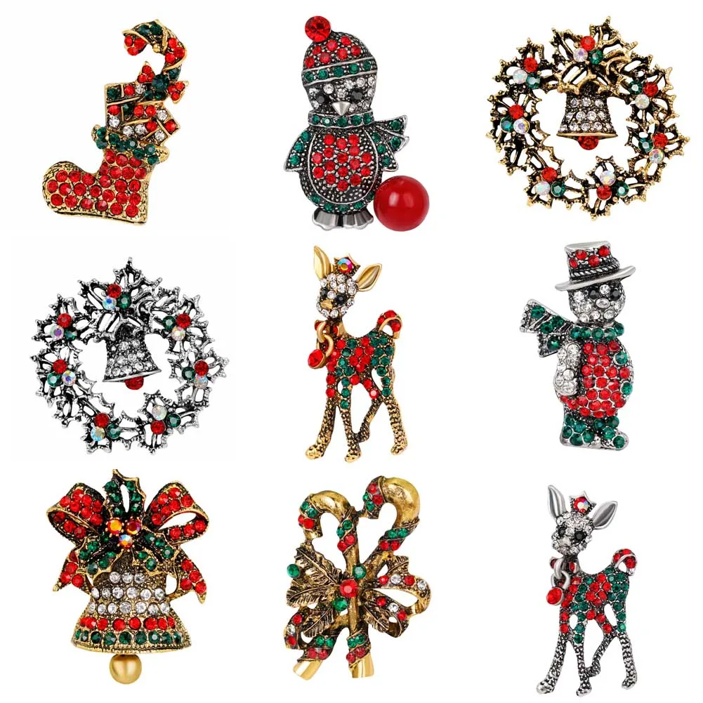 

New Year Gift Christmas Series Brooch Corsage Boots Snowman Deer Rhinestone Brooch Jewelry Christmas Tree Multi-style Brooch