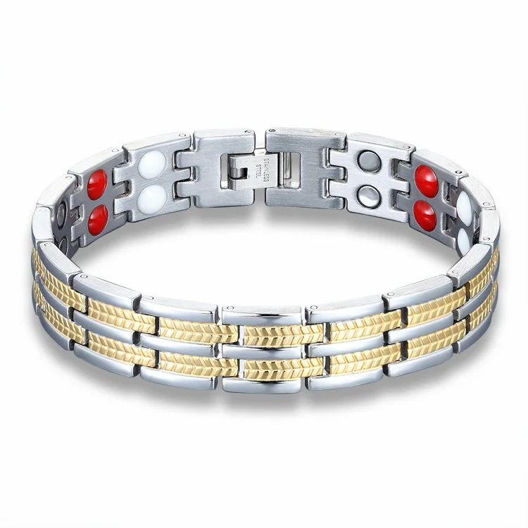 New Stainless Steel Double Gold Row Magnet Bio Energy Hologram Bracelets Men's Bracelet Jewelry
New Stainless Steel Double Gold Row Magnet Bio Energy Hologram Bracelets Men's Bracelet Jewelry