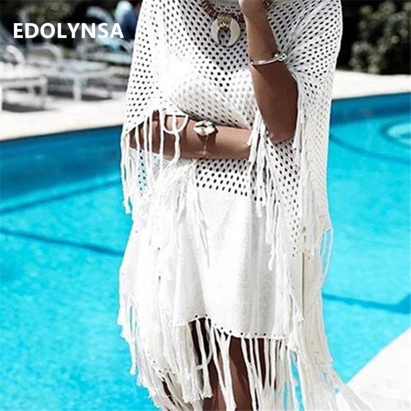Batwing Sleeve Round Neck See Through Mesh Tassel Casual Knitted Dress White Hollow Out Crochet Dress 2019 Sexy Streetwear N483
Batwing Sleeve Round Neck See Through Mesh Tassel Casual Knitted Dress White Hollow Out Crochet Dress 2019 Sexy Streetwear N483