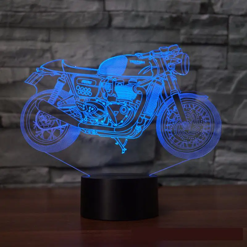 Мотоциклетная 3d лампа, семь цветов, сенсорный светодиодный визуальный Usb светодиодный ночсветильник, украшение для подарка, настольная лампа с дистанционным сенсорным выключателем
Мотоциклетная 3d лампа, семь цветов, сенсорный светодиодный визуальный Usb светодиодный ночсветильник, украшение для подарка, настольная лампа с дистанционным сенсорным выключателем
