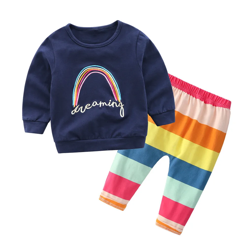 2019 Toddler Baby Kid Boy Girl Long Sleeve Rainbow Letter CottonTops+Pants Summer Outfits Set Children Baby Clothes Dropshipping
2019 Toddler Baby Kid Boy Girl Long Sleeve Rainbow Letter CottonTops+Pants Summer Outfits Set Children Baby Clothes Dropshipping