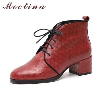 Meotina Genuine Leather Boots Winter Ankle Boots Winter Lace Up Square Heel Shoes Sheepskin Female Boots Red Black Size 33-40
Meotina Genuine Leather Boots Winter Ankle Boots Winter Lace Up Square Heel Shoes Sheepskin Female Boots Red Black Size 33-40