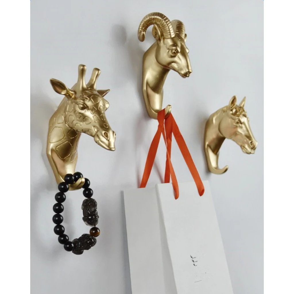 Resin Animal Head Hook Hanger Holder Wall Mounted Decor Gold #3 Deer Resin Animal Head Hook Hanger Holder Wall Mounted Decor Gold #3 Deer