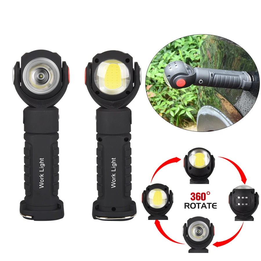 Practical 360 degrees Rotating Flashlight Cree led + COB LED Torch USB rechargeable with 18650 built in battery Tail Magnet
Practical 360 degrees Rotating Flashlight Cree led + COB LED Torch USB rechargeable with 18650 built in battery Tail Magnet