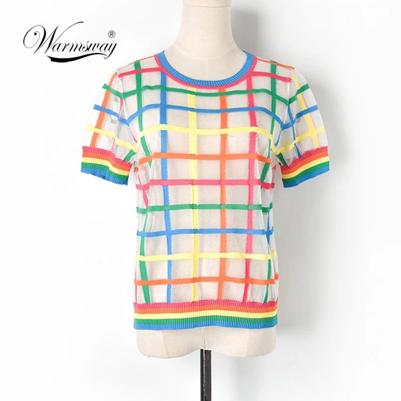 Sexy Women's short sleeve Rainbow Checkboard Women summer thin cool top Lady 2019 Summer See Through Transparent Tee B-163
Sexy Women's short sleeve Rainbow Checkboard Women summer thin cool top Lady 2019 Summer See Through Transparent Tee B-163