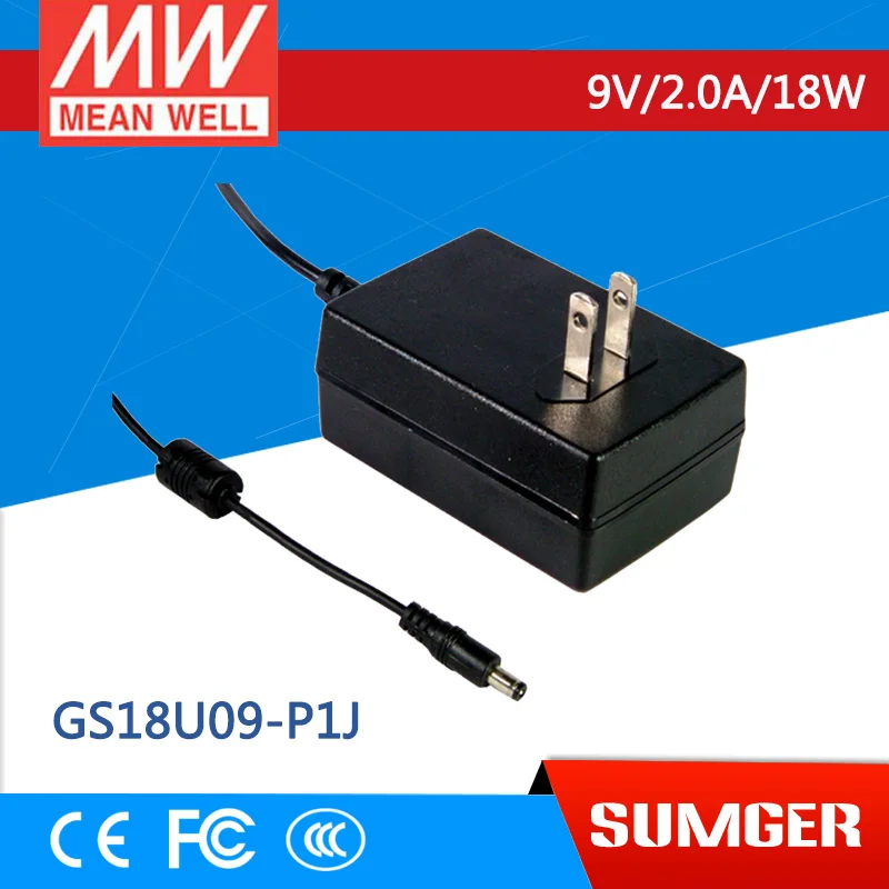 1 означает хорошо оригинальный GS18U09-P1J 9 В 2A Meanwell GS18U09 18 Вт AC-DC промышленных адаптер |