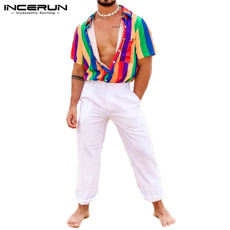 INCERUN 2020 European American Lapel Short-sleeved Soft Men Rainbow Color Vertical Shirt Summer Streetwear Pocket Hip-hop Shirt
INCERUN 2020 European American Lapel Short-sleeved Soft Men Rainbow Color Vertical Shirt Summer Streetwear Pocket Hip-hop Shirt