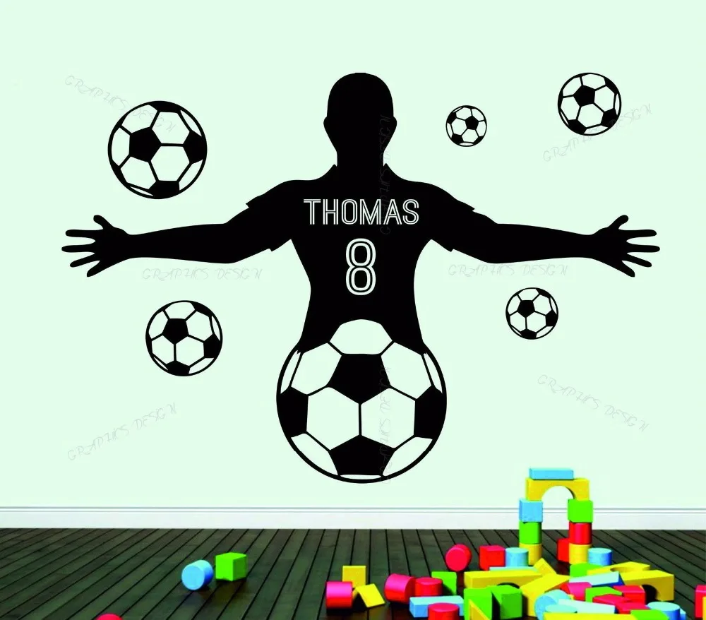 Custom made Football Player Personalized Any Name Number Decor Vinyl Wall Sticker Bedroom for kid -you choose name and color | Дом и сад