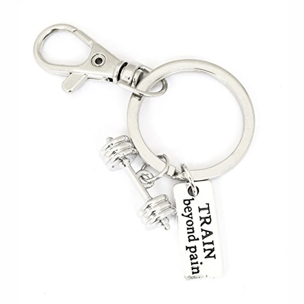 Training Weight Lifting Fitness Dumbell Barbell Silver Charm Keychain Key Ring "Train Beyond Pain"
Training Weight Lifting Fitness Dumbell Barbell Silver Charm Keychain Key Ring "Train Beyond Pain"