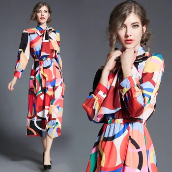 Europe Fashion 2018 spring and autumn new printed casual dress long bow dresses women vestidos casual clothes size M-XXL GOODS
Europe Fashion 2018 spring and autumn new printed casual dress long bow dresses women vestidos casual clothes size M-XXL GOODS