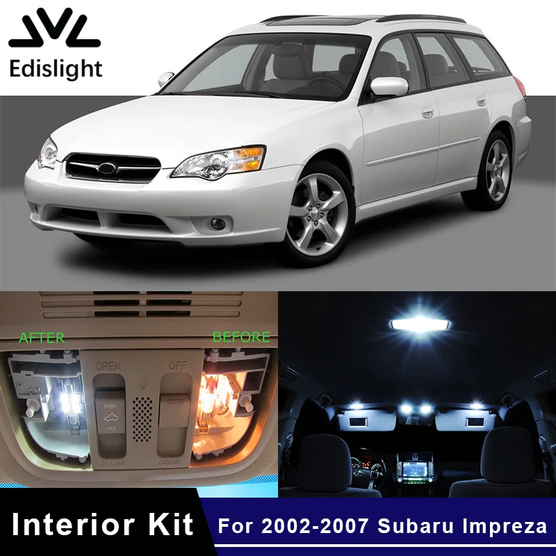 Фото Edislight 8Pcs Canbus White Ice Blue LED Lamp Car Bulbs Interior Package Kit For 2002-2007 Subaru Impreza Map Dome Trunk Light | Автомобили