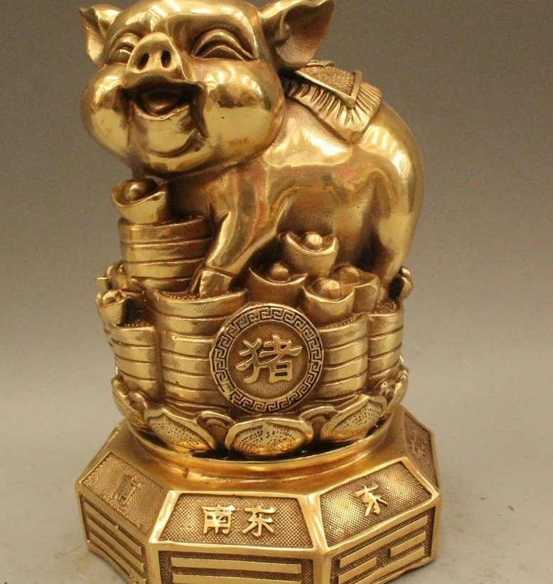 8" Chinese Fengshui Brass Zodiac Year Pig Coin Yuanbao Money Wealth Statue
8" Chinese Fengshui Brass Zodiac Year Pig Coin Yuanbao Money Wealth Statue