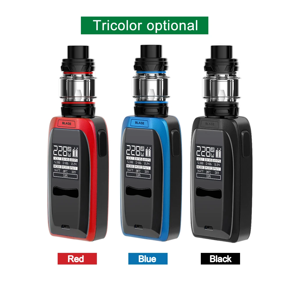 Original ATVS BLADE 228W kit Vape Box Mod Kit BLADE 228W MOD 510 Thread Atomizer 5ML Tank SR-11 Tank coil e-cigarette Kit
Original ATVS BLADE 228W kit Vape Box Mod Kit BLADE 228W MOD 510 Thread Atomizer 5ML Tank SR-11 Tank coil e-cigarette Kit