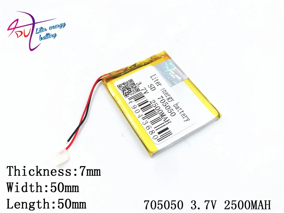 3.7V 2500mAh 705050 Lithium Polymer Li-Po li ion Rechargeable Battery cells For Mp3 MP4 MP5 GPS | Электроника