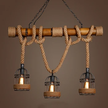 Countryside Vintage Pendant Light loft Hemp Rope Bamboo Iron Cage hanging lamp Hand Knitted Lighting Fixture for Restaurant bar
Countryside Vintage Pendant Light loft Hemp Rope Bamboo Iron Cage hanging lamp Hand Knitted Lighting Fixture for Restaurant bar