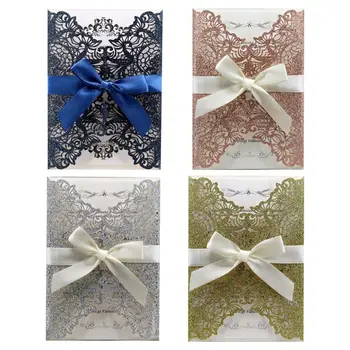 10pcs/set Laser Cut Glitter Lace Wedding Invitation Cards With Bow Ribbon Envelopes For Bridal Shower Engagement Birthday 
10pcs/set Laser Cut Glitter Lace Wedding Invitation Cards With Bow Ribbon Envelopes For Bridal Shower Engagement Birthday