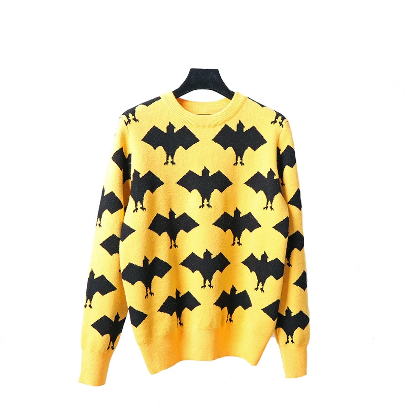2018 Autumn Women Sweater Bat Pattern jacquard Pullovers Good Quality Knitted Fashion Sweater Small Size Knitted yellow jumper
2018 Autumn Women Sweater Bat Pattern jacquard Pullovers Good Quality Knitted Fashion Sweater Small Size Knitted yellow jumper