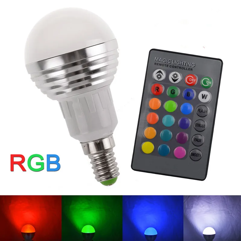 E27 E14 светодиодная 16 видов цветов лампа RGB 3 Вт Светодиодная точечная с