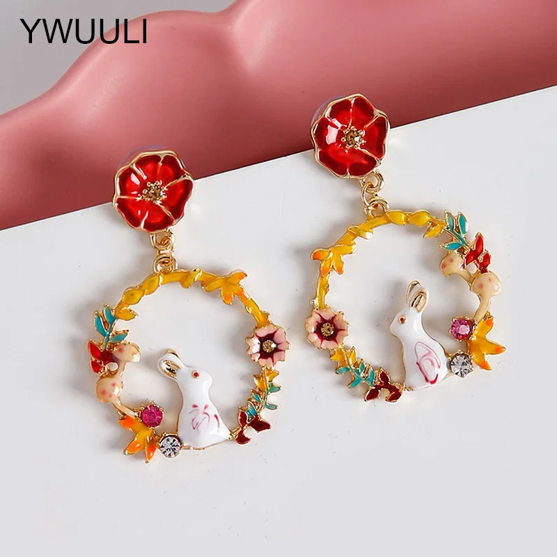 Korean Style Drop Earrings for Women Flower Wreath Round with Cute Rabbit Dangle Earring Fashion Brincos Jewelry Gift A-XE408
Korean Style Drop Earrings for Women Flower Wreath Round with Cute Rabbit Dangle Earring Fashion Brincos Jewelry Gift A-XE408