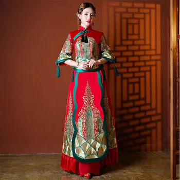 Chinese Traditional Full Length Women Tassel Marriage Suit Vintage Royal Cheongsam Set Oriental Bride Wedding Embroidery Gowns
Chinese Traditional Full Length Women Tassel Marriage Suit Vintage Royal Cheongsam Set Oriental Bride Wedding Embroidery Gowns