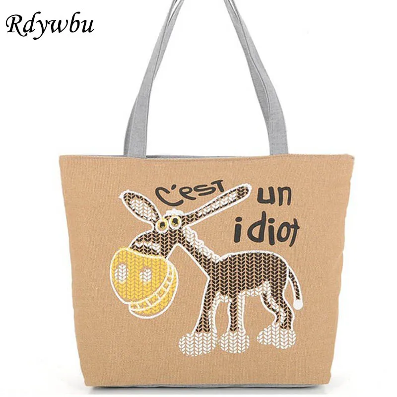 

Rdywbu Women Handbag Landscape Print Little Donkey Cartoon Canva Daily Shopping Soft Sling Shoulder Bag Tote Purse Foldable BB31