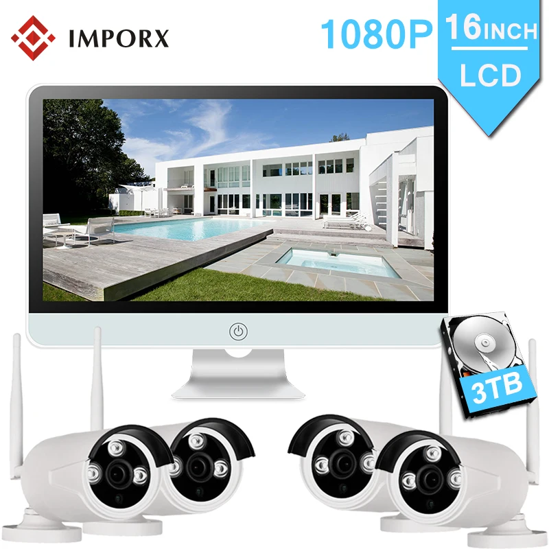 IMPORX 4CH 1080P Wireless NVR Kits 16"LCD Display Outdoor Security 2MP IP Camera Video Surveillance Wifi CCTV Camera System
IMPORX 4CH 1080P Wireless NVR Kits 16"LCD Display Outdoor Security 2MP IP Camera Video Surveillance Wifi CCTV Camera System