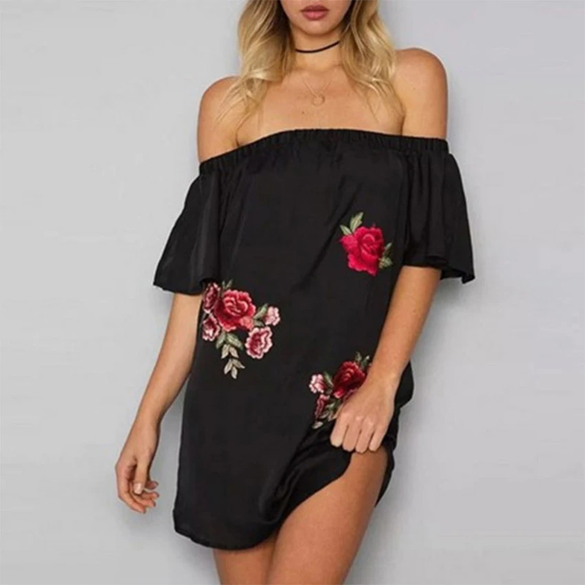 Sexy Embroidery Mini Dresses Women Print Plus Size Loose Slash Neck Ruffles Dress Summer Casual Fashion Elegant Party Dress New
Sexy Embroidery Mini Dresses Women Print Plus Size Loose Slash Neck Ruffles Dress Summer Casual Fashion Elegant Party Dress New