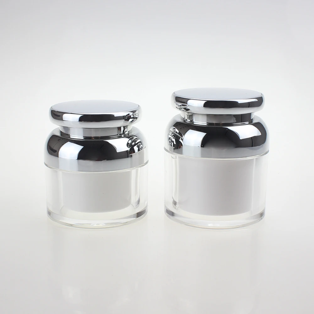 Pearl White 30g Plastic Cream Jar With Silver Lid, 1 Ounce Acrylic Cosmetic Jar
Pearl White 30g Plastic Cream Jar With Silver Lid, 1 Ounce Acrylic Cosmetic Jar