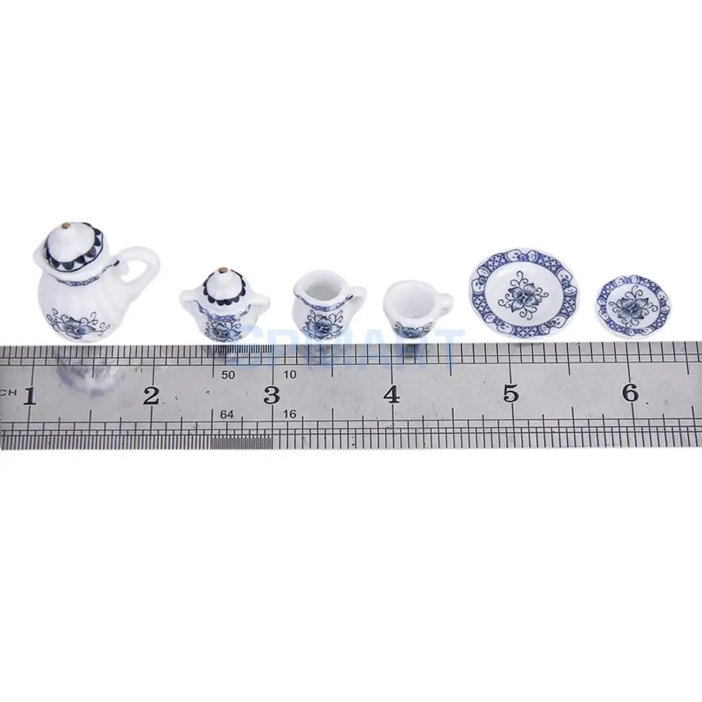 MagiDeal 15Pcs Dollhouse Miniature Dining Ware Blue Porcelain Tea Coffee Set Dish Cup Plate Furniture Decor Pretend Play Toys