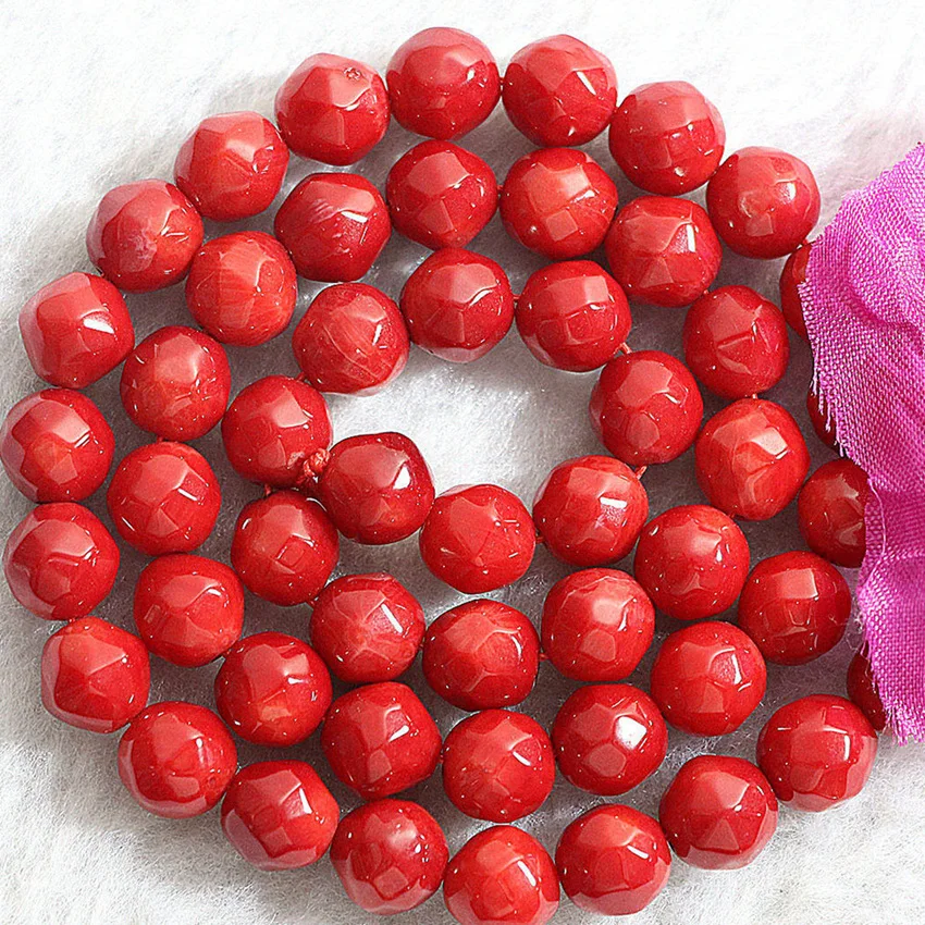 

Natural red coral round faceted 3-10mm pick size loose spacers beads fit for diy necklace bracelet jewelry findings 15 inch B654