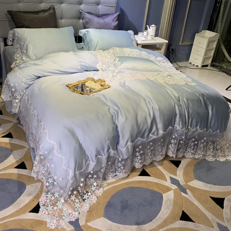New Luxury Princess Girl 100S Soft Tencel Silk Bedding Set Lace Duvet Cover Bed sheet Bed Linen Pillowcases Queen King Size 4pcs
New Luxury Princess Girl 100S Soft Tencel Silk Bedding Set Lace Duvet Cover Bed sheet Bed Linen Pillowcases Queen King Size 4pcs