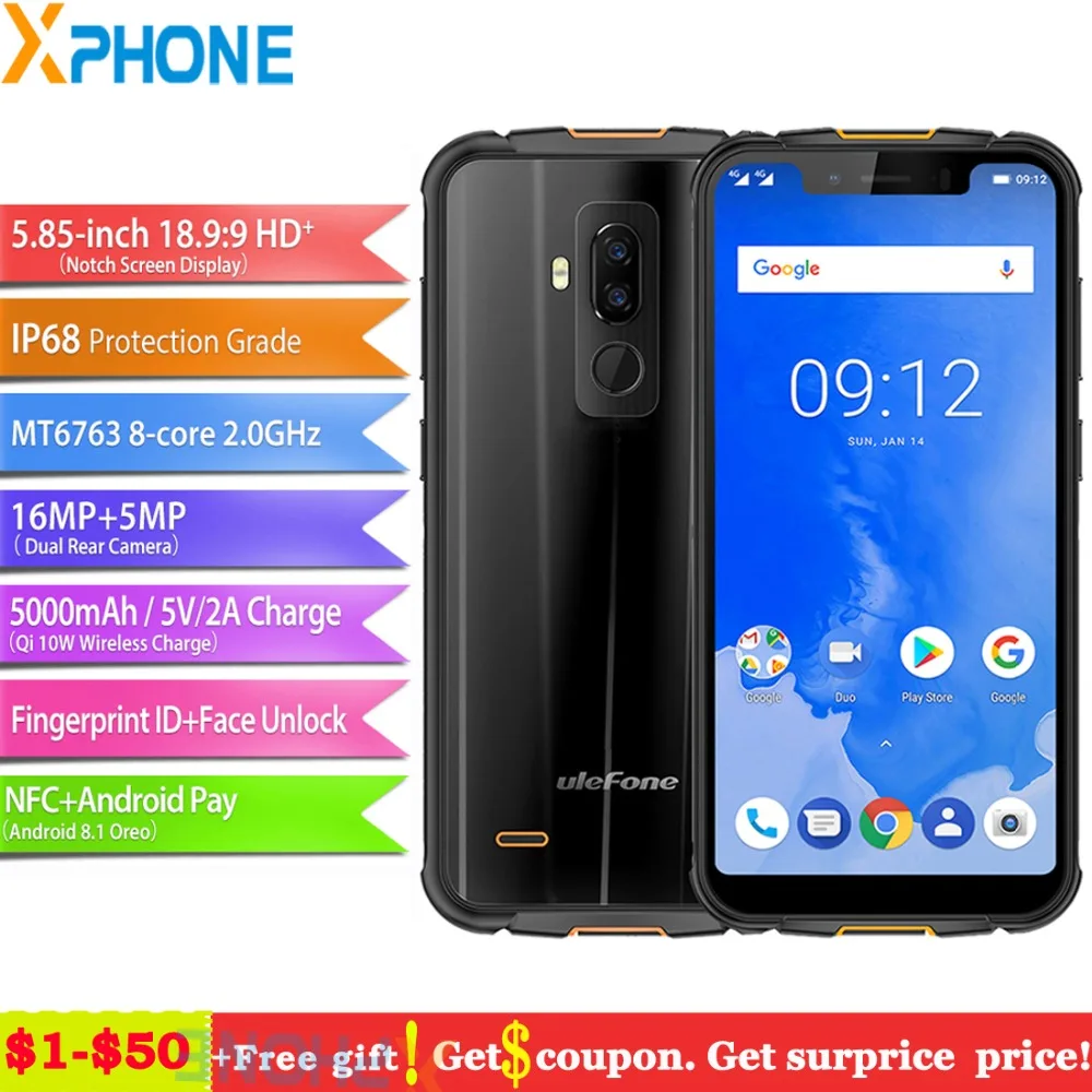 Ulefone Armor 5 Phone 4GB 64GB Android 8.1 5.85'' Octa Core Wireless Charge 4G Fingerprint ID 13MP IP68 Waterproof Smartphone
Ulefone Armor 5 Phone 4GB 64GB Android 8.1 5.85'' Octa Core Wireless Charge 4G Fingerprint ID 13MP IP68 Waterproof Smartphone