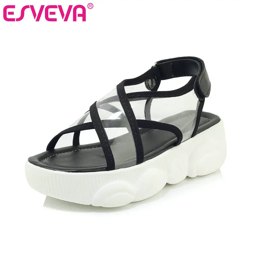 ESVEVA 2019 Ladies Sandals Med Heel PU Leather Transparent Ladies Round Toe Ankle Strap Slingback Women Shoes Summer Size 34-43 
ESVEVA 2019 Ladies Sandals Med Heel PU Leather Transparent Ladies Round Toe Ankle Strap Slingback Women Shoes Summer Size 34-43