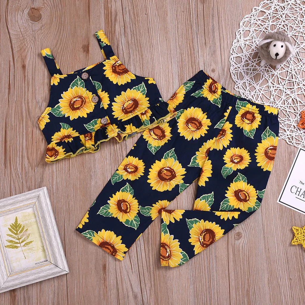 Toddler Baby Girl Sleeveless Sunflower Print Ruffles Vest Tops+Pants Outfits Set clothes for girls 10 years vetement enfant fill
Toddler Baby Girl Sleeveless Sunflower Print Ruffles Vest Tops+Pants Outfits Set clothes for girls 10 years vetement enfant fill