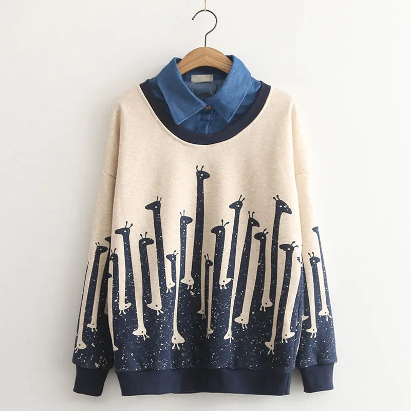 Warm Sweatshirts Women Autumn Winter Fake Two Piece Hoodies Giraffe Pattern Printed Casual Pullovers Female School Girls Tops
Warm Sweatshirts Women Autumn Winter Fake Two Piece Hoodies Giraffe Pattern Printed Casual Pullovers Female School Girls Tops