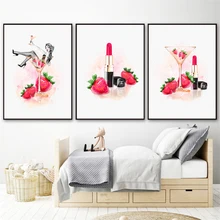Fashion Pink Poster Prints Decor Girl Room Wall Art Cartoon Lipstick Strawberry And Woman Paintings Nordic Style Canvas Pictures
Fashion Pink Poster Prints Decor Girl Room Wall Art Cartoon Lipstick Strawberry And Woman Paintings Nordic Style Canvas Pictures
