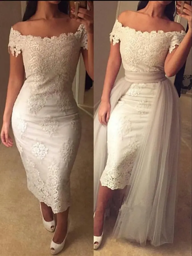 2019 New Sheath Off-the-Shoulder Appliques Lace Tea-Length Evening Dress With Detachable Train Moroccan Kaftan Formal Part Gown
2019 New Sheath Off-the-Shoulder Appliques Lace Tea-Length Evening Dress With Detachable Train Moroccan Kaftan Formal Part Gown