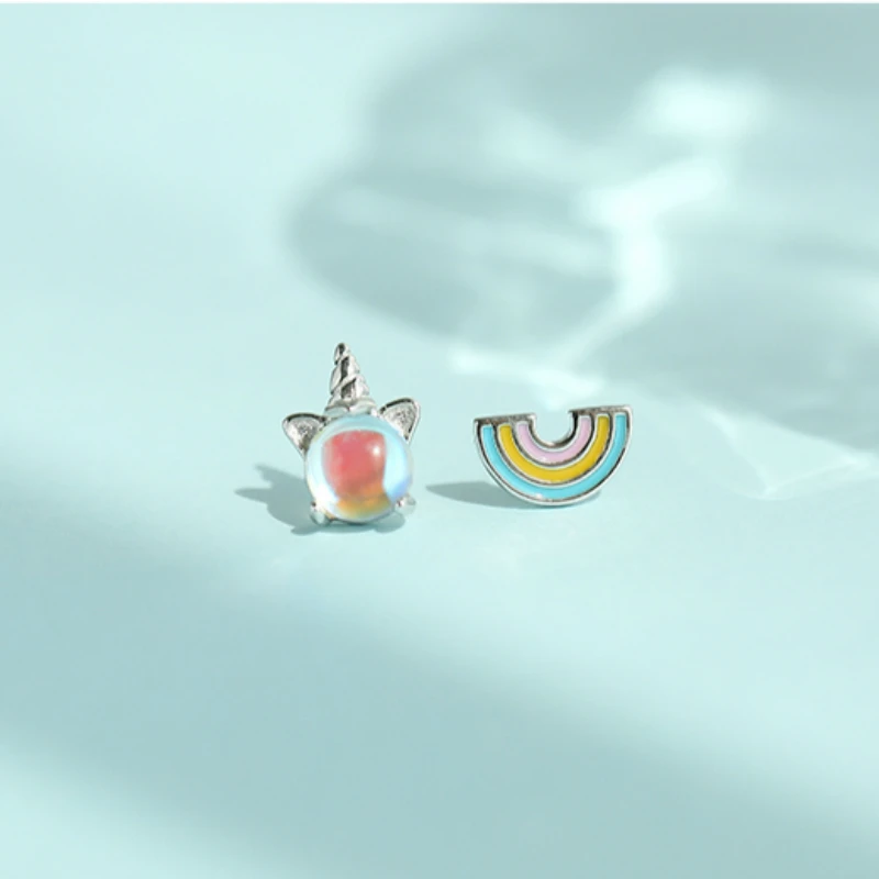 Factory Price Silver Asymmetric Rainbow Unicorn Stud Earrings 925 For Lucky Moonstone Earrings For Women Wedding Gift Female 
Factory Price Silver Asymmetric Rainbow Unicorn Stud Earrings 925 For Lucky Moonstone Earrings For Women Wedding Gift Female
