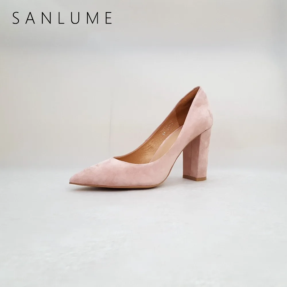 SANLUME NEW 9 CM Autumn Pink Suede Genuine leather Chunky Pumps Women Shoes Woman Sexy Party High Heels Slip On Pointed Toe
SANLUME NEW 9 CM Autumn Pink Suede Genuine leather Chunky Pumps Women Shoes Woman Sexy Party High Heels Slip On Pointed Toe