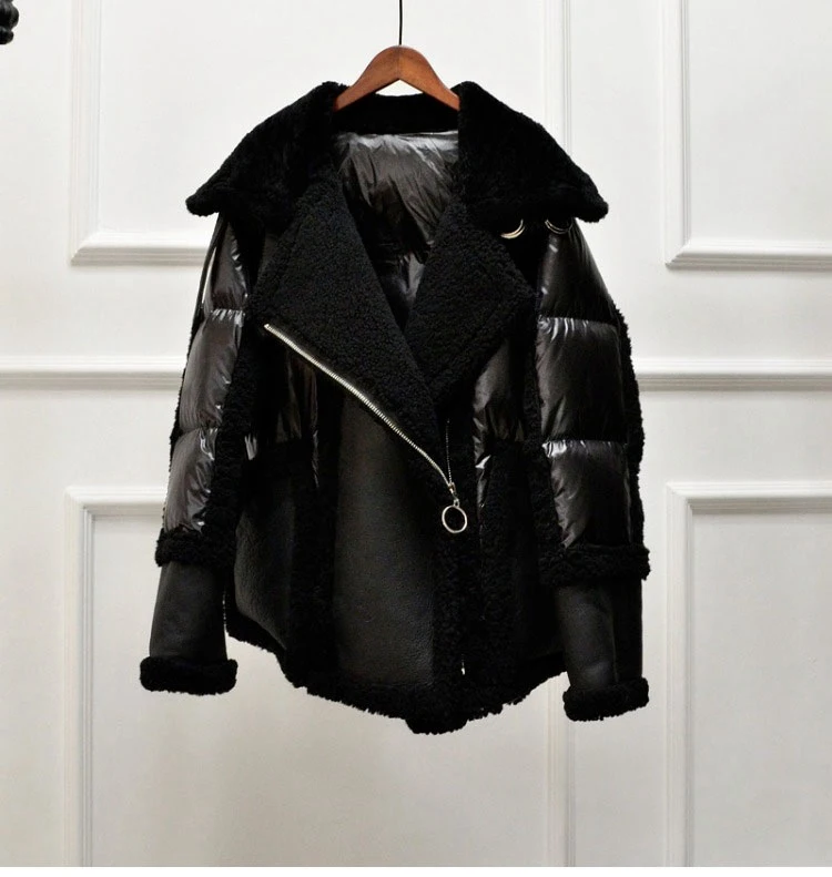 genuine leather and fur duck down coat silver (18)
