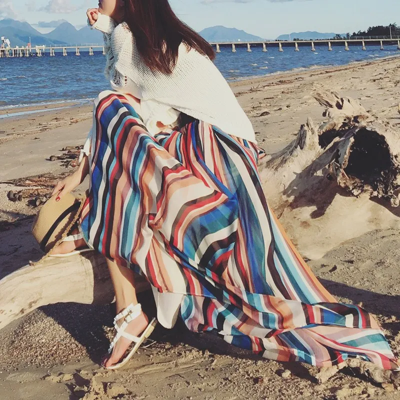 high quality summer Bohemia Female Chiffon Retro high waist Beach vacation Slim comfortable long Striped skirts Elastic waist
high quality summer Bohemia Female Chiffon Retro high waist Beach vacation Slim comfortable long Striped skirts Elastic waist
