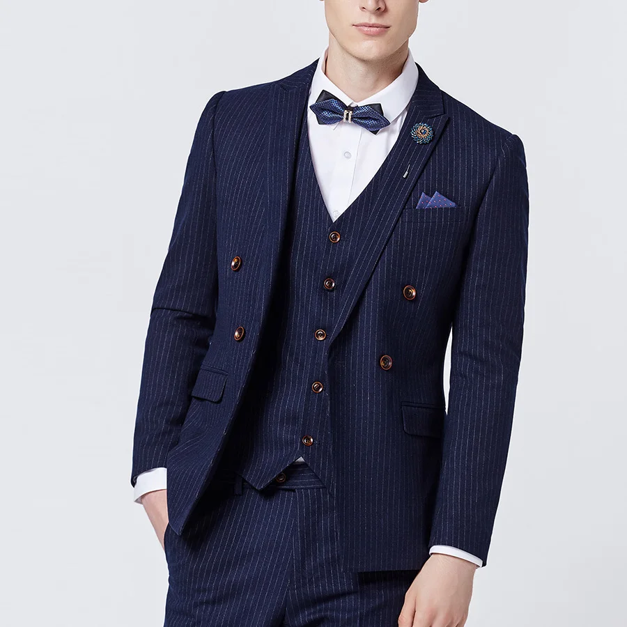 New Navy Blue Striped Wedding Suits for Men Business Suit Casamento Suit Men 3Pcs (Jacket+Vest+Pants) Terno Masculino Slim Fit
New Navy Blue Striped Wedding Suits for Men Business Suit Casamento Suit Men 3Pcs (Jacket+Vest+Pants) Terno Masculino Slim Fit