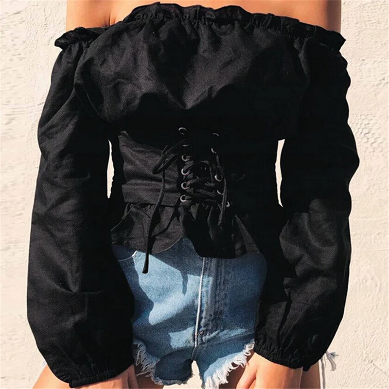 Fashion Women Blouse Sexy Off Shoulder Puff Sleeve Blouses Long Sleeve Lace Up Bandage Tops Casual Ruffles Shirts Women Clothes
Fashion Women Blouse Sexy Off Shoulder Puff Sleeve Blouses Long Sleeve Lace Up Bandage Tops Casual Ruffles Shirts Women Clothes