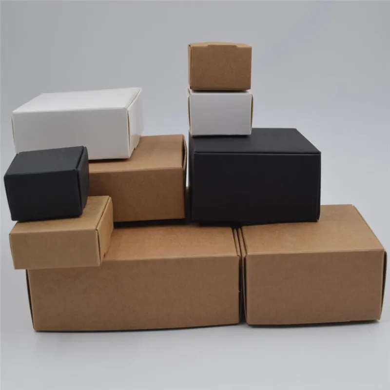 

50pcs/lot Multi Sizes Kraft Black White Gift Packaging Box Blank Carton Paper Box Handmade Soap Jewelry Box Cardboard Packing